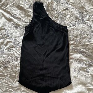Ara Black Ribbed One-Shoulder Top